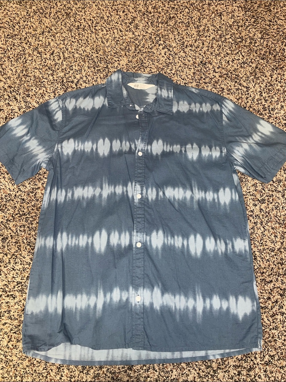H&M Blue Tie-Dye Short Sleeve Button Shirt Boys Size US 14 EUC